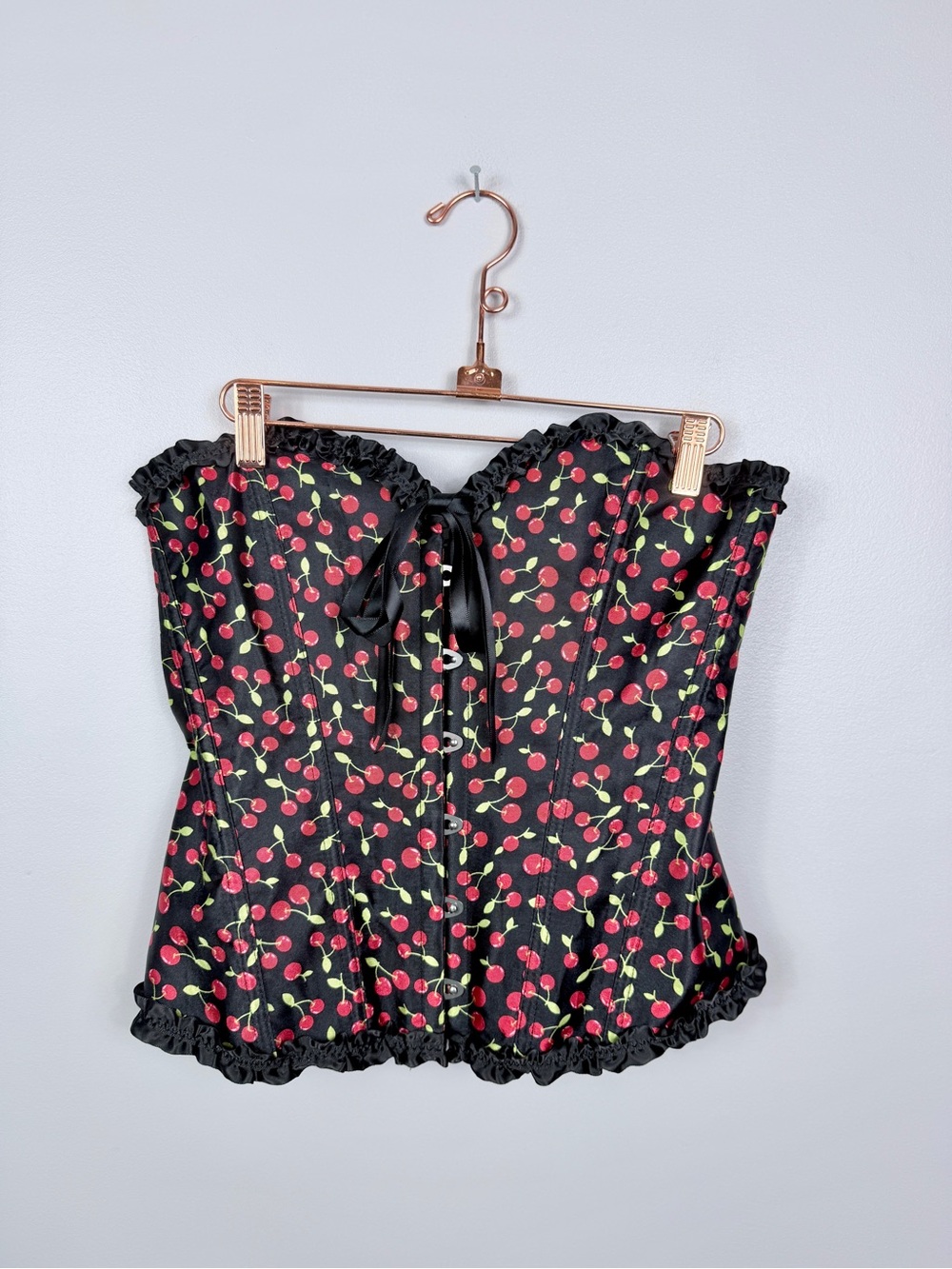 Black cherry satin lace up bustier overbust corset top size large
